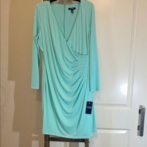 Chaps Women's Light Blue (teal) Draped Long Sleeve Dress 16